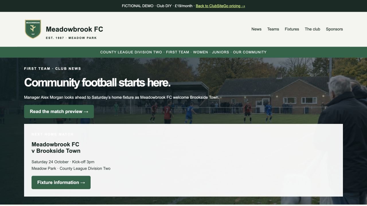 Screenshot of the fictional Club Diy demo website