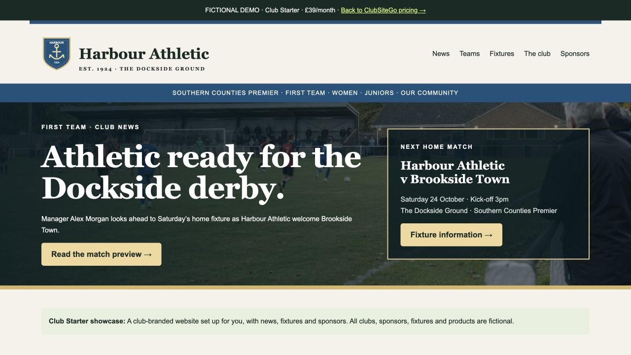 Screenshot of the fictional Club Starter demo website